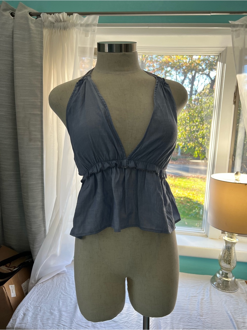 Le Lis Blue Halter Peplum Camisole